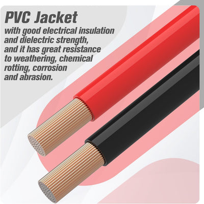 PVC Insulated Pure Copper 4 AWG Battery Cables with 3/8" Lugs - 4FT