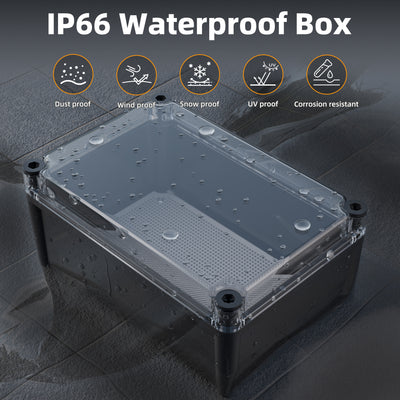 IP66 Waterproof Outdoor Electrical Junction Box Kit with Clear Cover - 11" x 7.48" x 5.12"