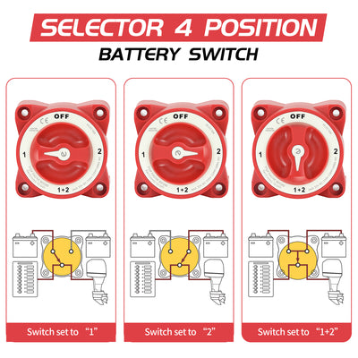 350A 12-32VDC OFF-1-Both-2 4 Position Manual Selector Battery Switch