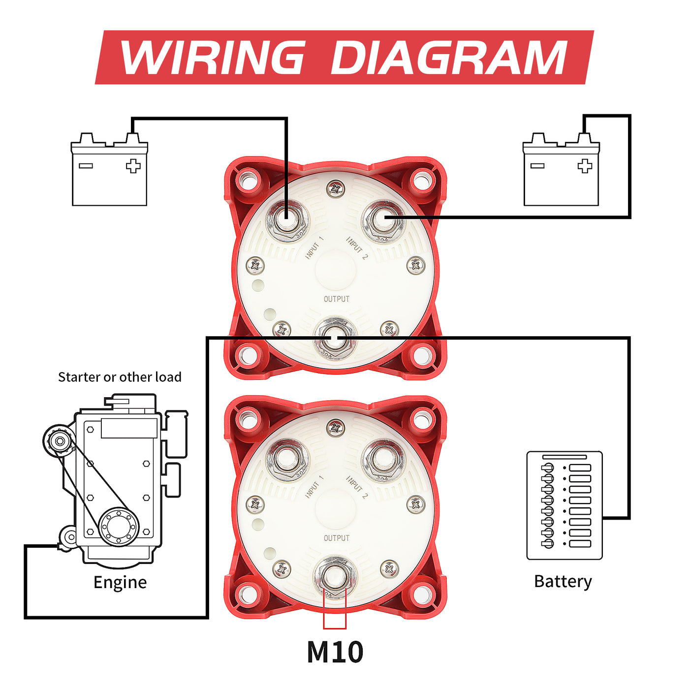 350A 12-32VDC OFF-1-Both-2 4 Position Manual Selector Battery Switch