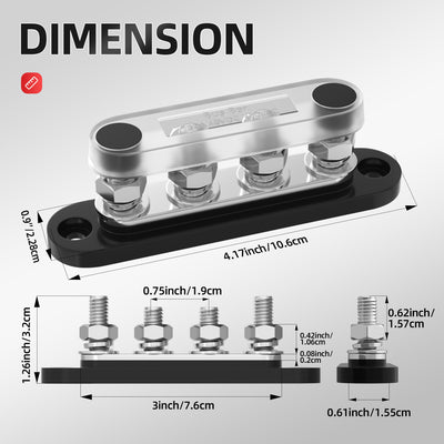 150A 48VDC 4x5/16" M8 Terminal Studs Marine Grade Busbar