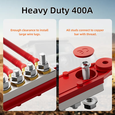 400 Amp Solid Copper Busbar with 6×5/16" (M8) Stud Terminals