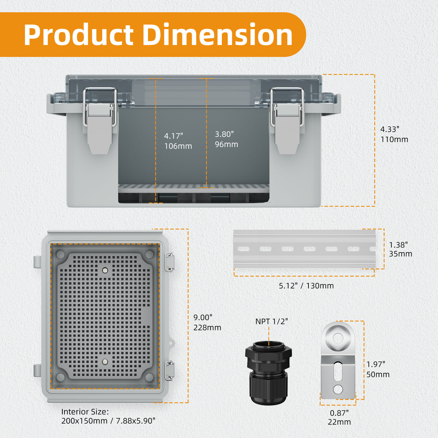 Weatherproof Outdoor Electric Enclosure Box with Clear Cover - 8.7"x6.7"x4.3" - DAIER