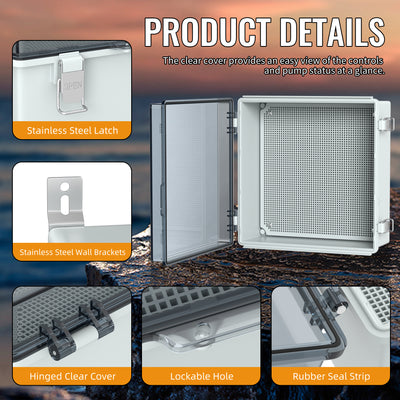 Outdoor Electrical Junction Box with Transparent Cover - 13.2"x13.2"x5.2"