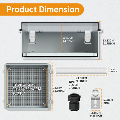 Outdoor Electrical Junction Box with Transparent Cover - 13.2"x13.2"x5.2"