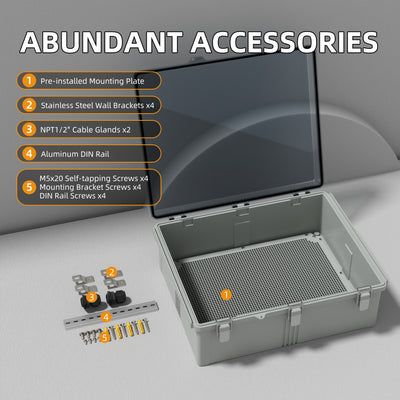 BG50X40X20T Transparent Waterproof Plastic Outdoor Electrical Enclosure with Abundant Accessories