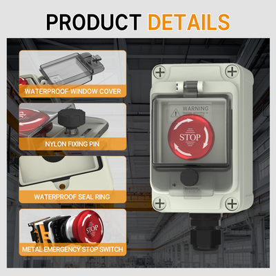 8A 250VAC Emergency Stop Switch with IP67 Waterproof Enclosure