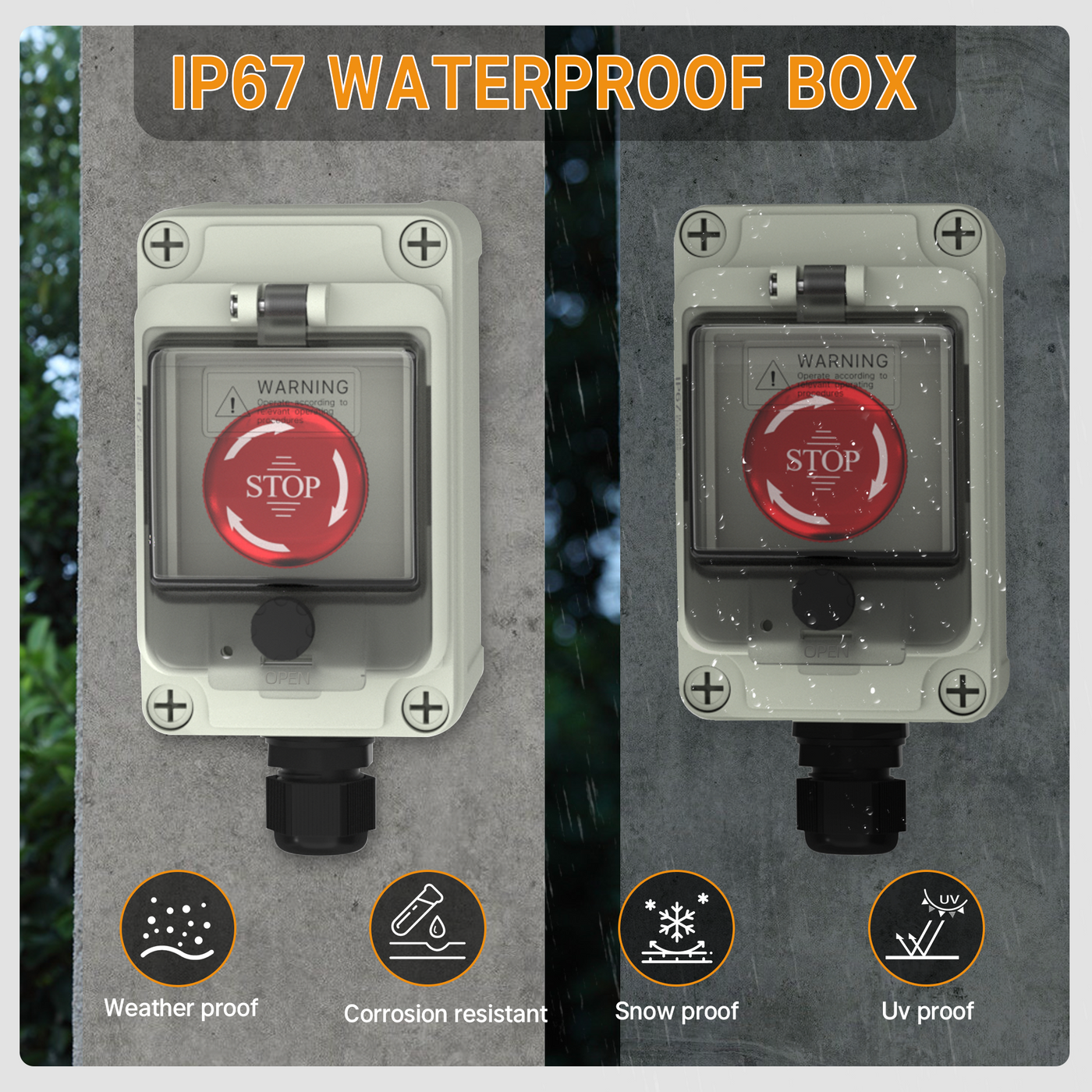 8A 250VAC Emergency Stop Switch with IP67 Waterproof Enclosure