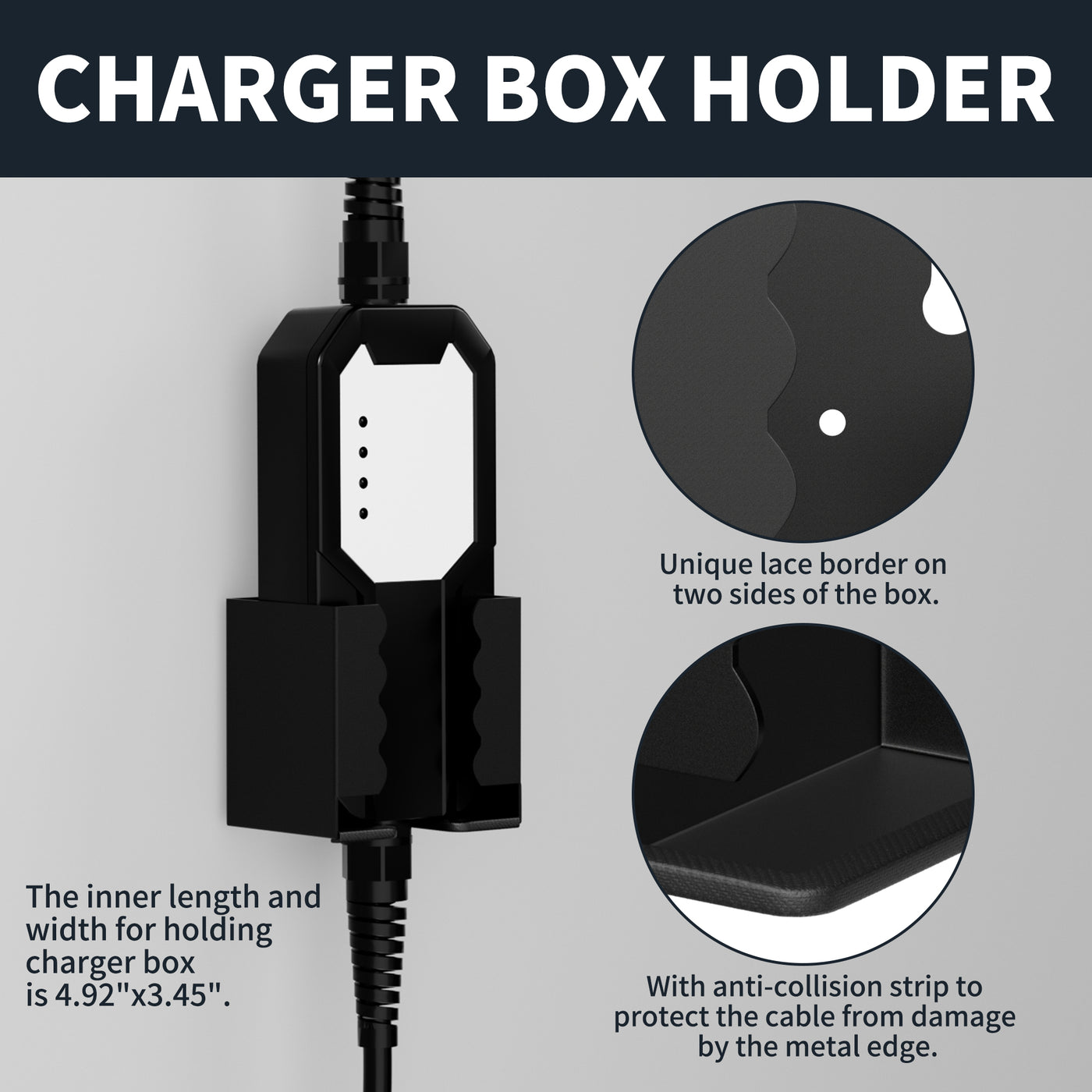 SAE J1772 J-Hook Plug EV Charger Box Holder with Cable Organizer