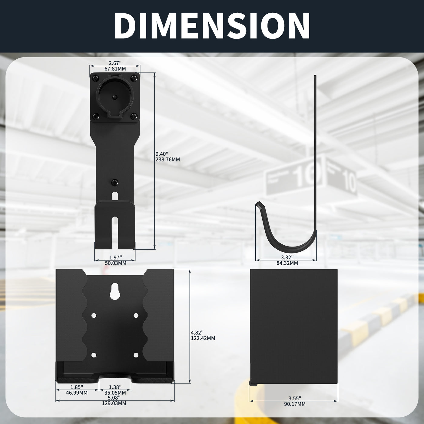 SAE J1772 J-Hook Plug EV Charger Box Holder with Cable Organizer