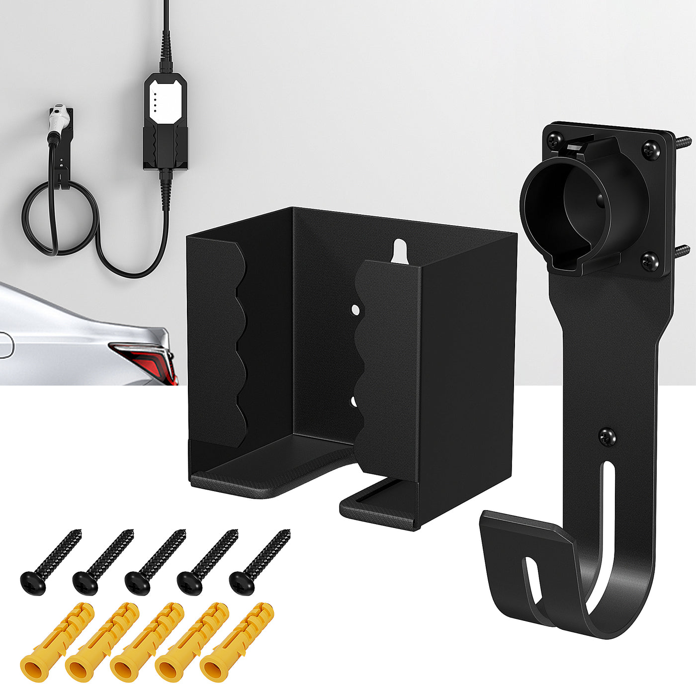 SAE J1772 J-Hook Plug EV Charger Box Holder with Cable Organizer