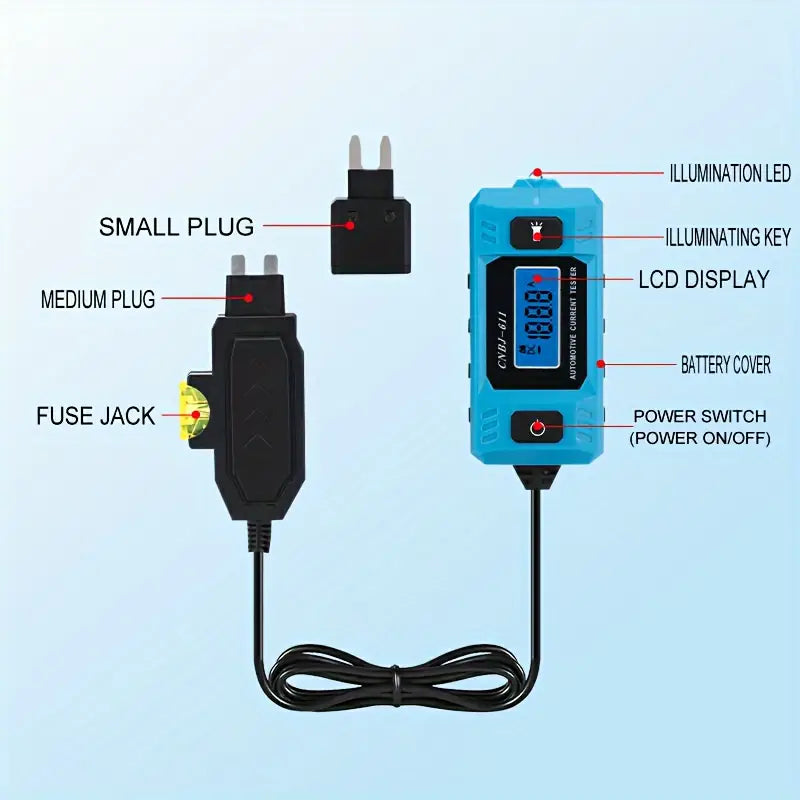 Automotive Fuse Current Tester with LCD Display and Built-in Lighting