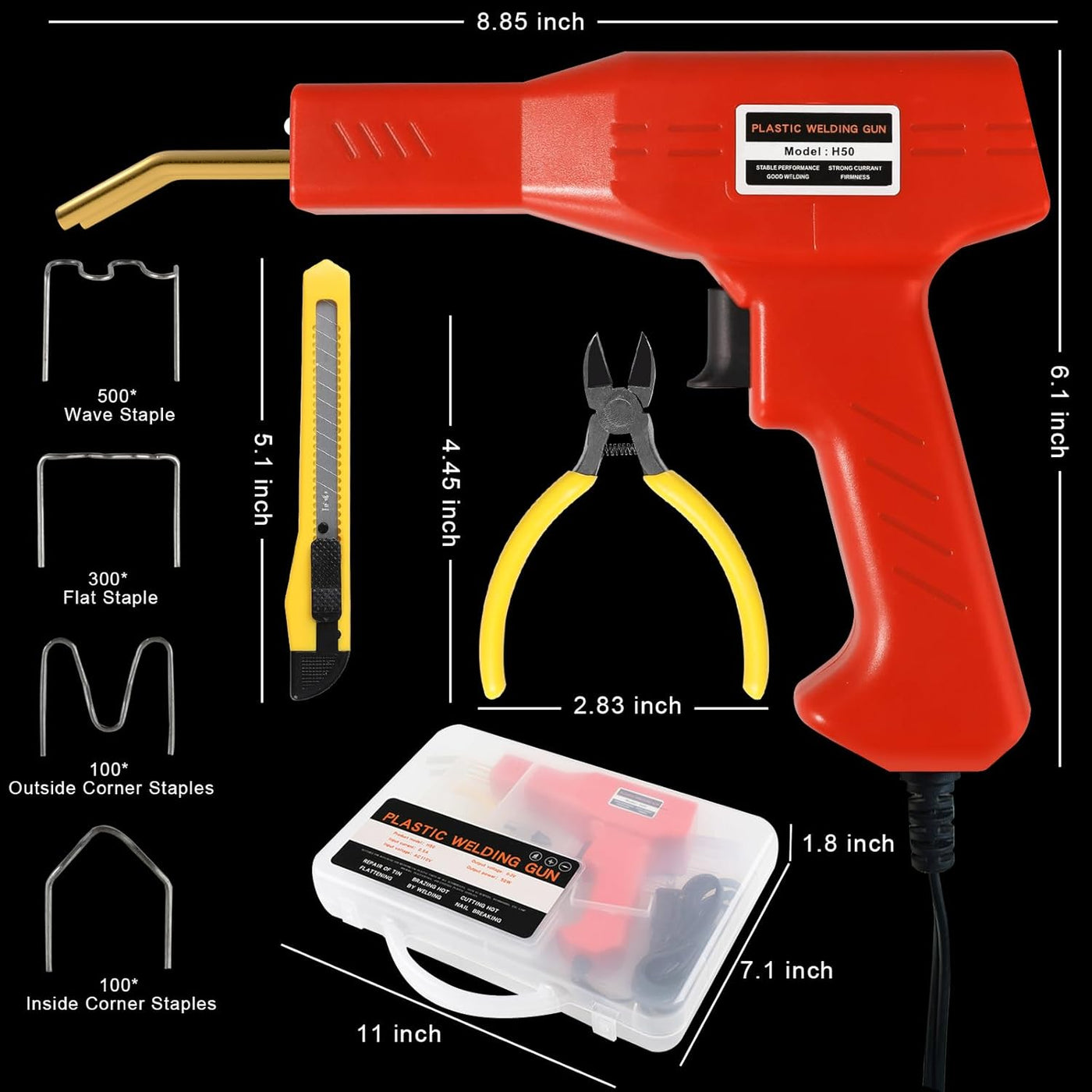 Plastic Welder Kit with Four Types of Hot Staples for Most Plastic Repair