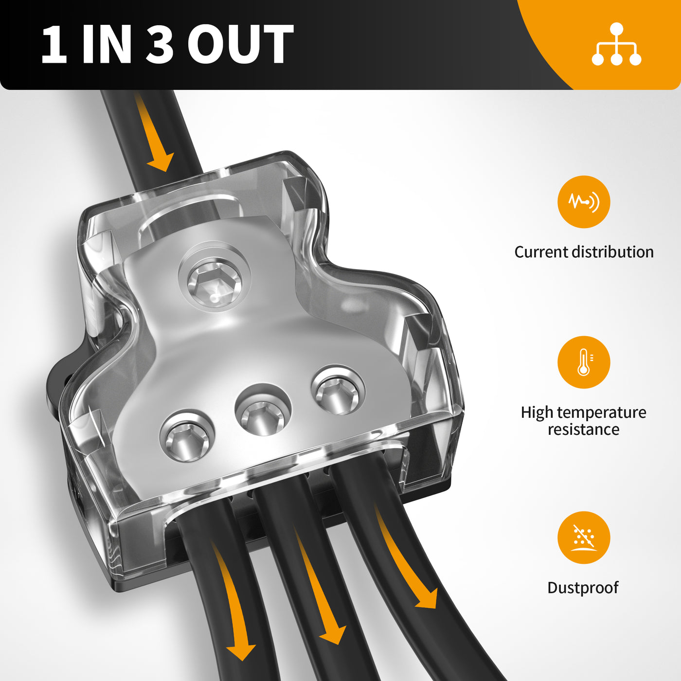 3 Way Power Distribution Block 1 X 0/2/4 Gauge In 3 X 4/8 Gauge Out for Car Audio Amplifier Splitter