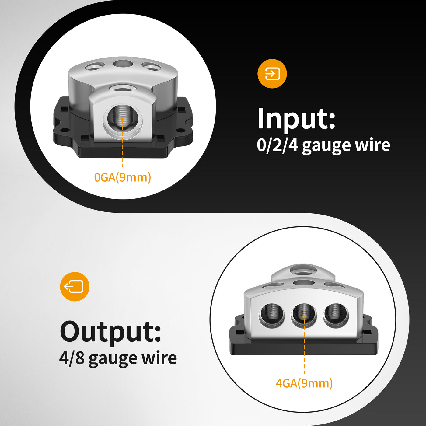 3 Way Power Distribution Block 1 X 0/2/4 Gauge In 3 X 4/8 Gauge Out for Car Audio Amplifier Splitter