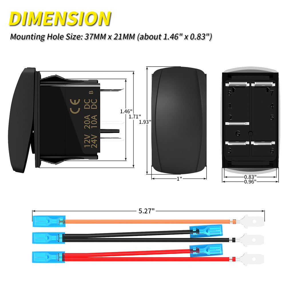 LED Work Lights Rocker Switch - 5Pin Laser ON OFF with Jumper Wire Set