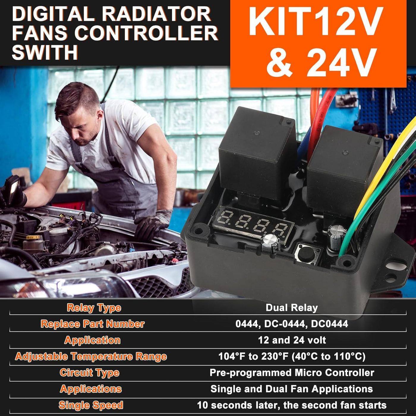 Digital Thermatic 1-2 Fan Controller Switch Kit for 12V/24V (Replaces #0444)