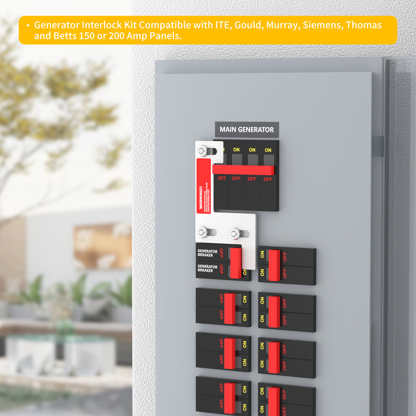 Generator Interlock Kit - Siemens and ITE 150/200A (ITE-200A), 1-1/4" Spacing