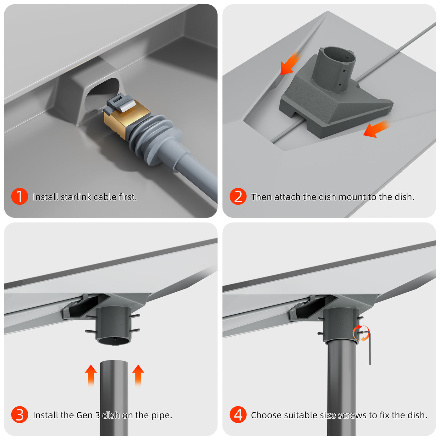 Starlink Gen3 Standard Dish Pipe Adapter Kit for 0.98"-1.88" Pole Mount