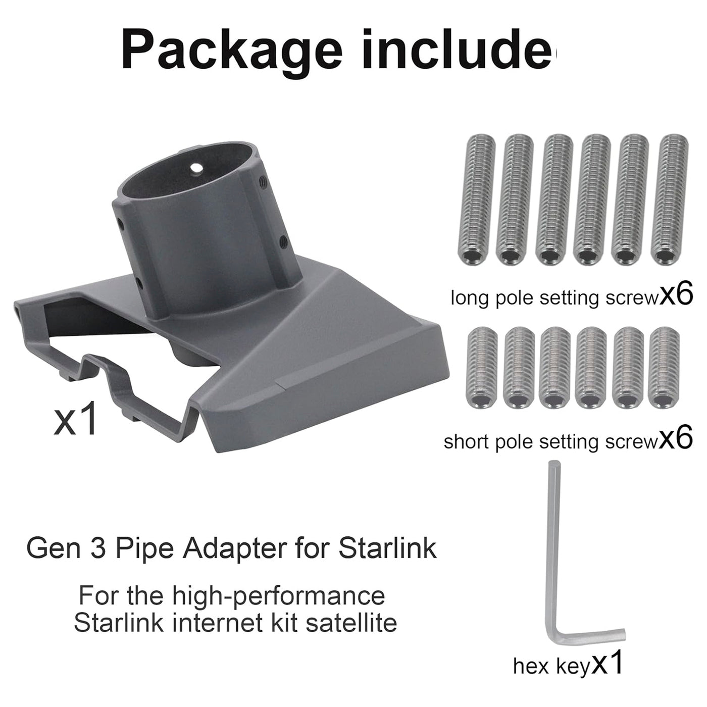 Starlink Gen3 Standard Dish Pipe Adapter Kit for 0.98"-1.88" Pole Mount