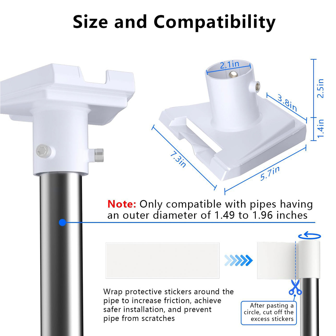 Starlink Gen3 Pipe Adapter Kickstand for Pole Mounting Fits 1.49-1.96" Poles