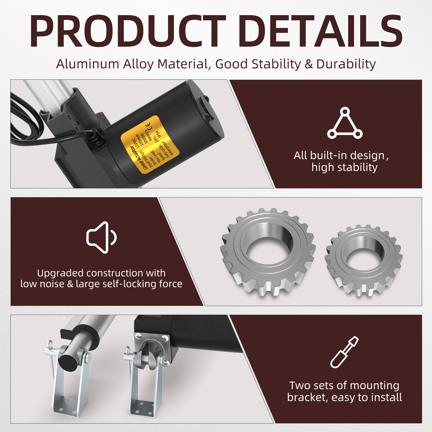 6000N/1320lb 100mm/4" Stroke 4mm/s 12V Linear Actuator with Switch Controller