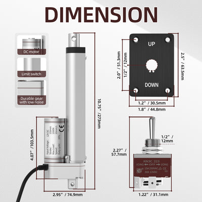 1000N/220lb 6" Stroke 14mm/s High Speed 12V Linear Actuator with Switch Controller