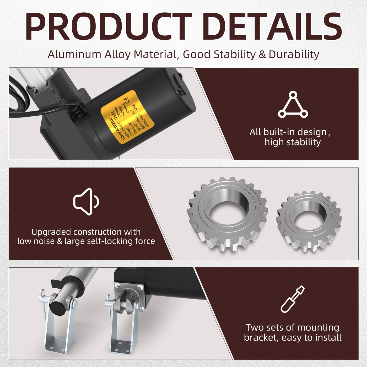 6000N/1320lb 200mm/8" Stroke 4mm/s 12V Linear Actuator with Switch Controller