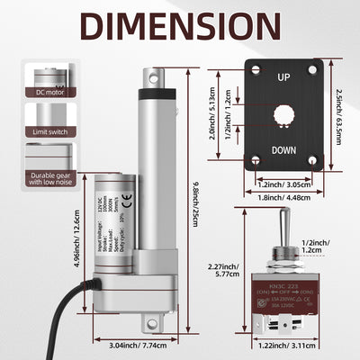 4"/100mm Stroke 3000N/600lbs 12V DC Electric Linear Actuator Kit