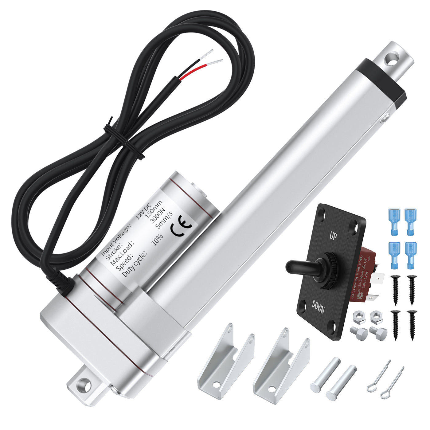 3000N 660lbs 6" Stroke 12V Electric Linear Actuator with Reverse Polarity Switch