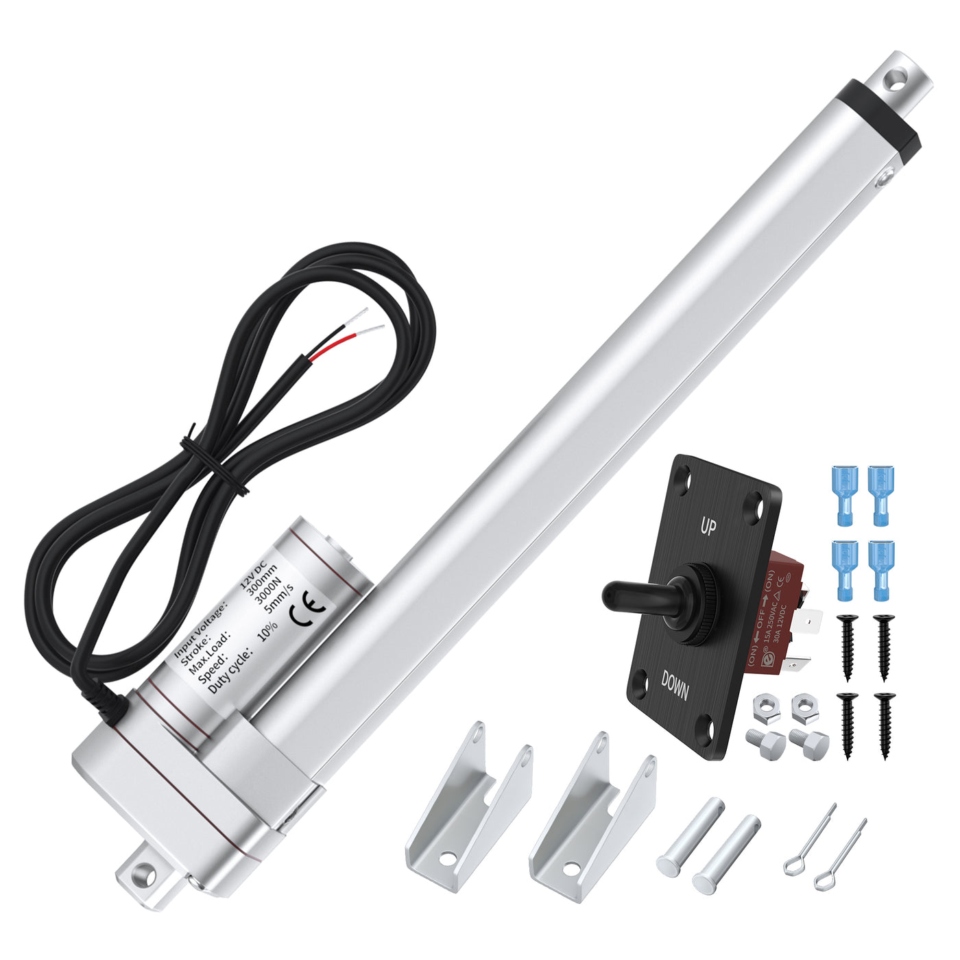 12"/300mm Stroke 3000N/600lbs Linear Actuator 12V Complete Kit