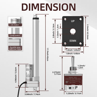 12"/300mm Stroke 3000N/600lbs Linear Actuator 12V Complete Kit