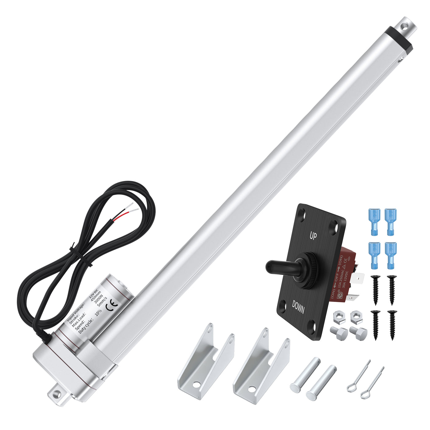 3000N/600lbs 450mm/18 inch Stroke Linear Actuator w/Reverse Polarity Switch