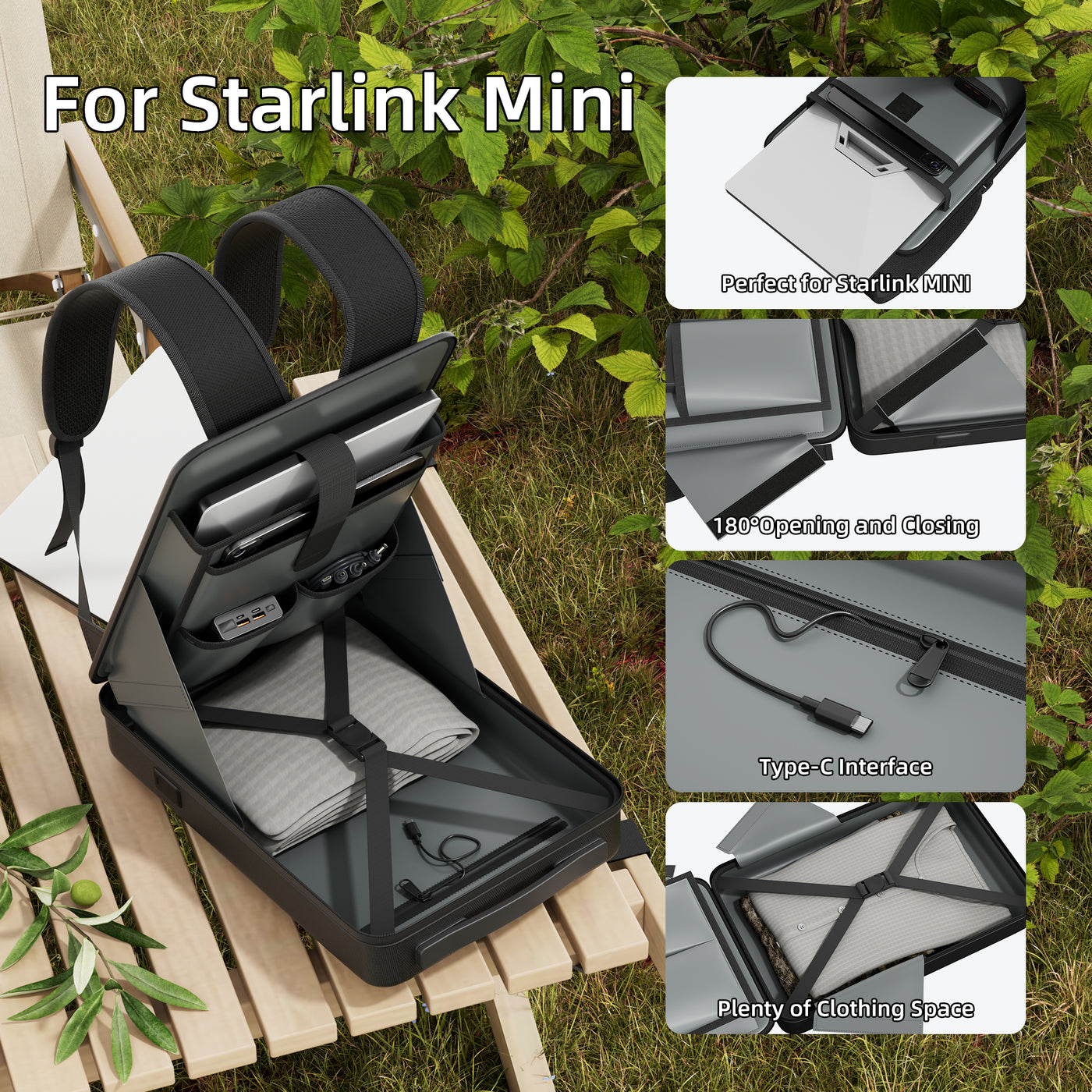 Starlink Mini Hard Shell Anti-theft Backpack with TSA Lock & USB Ports