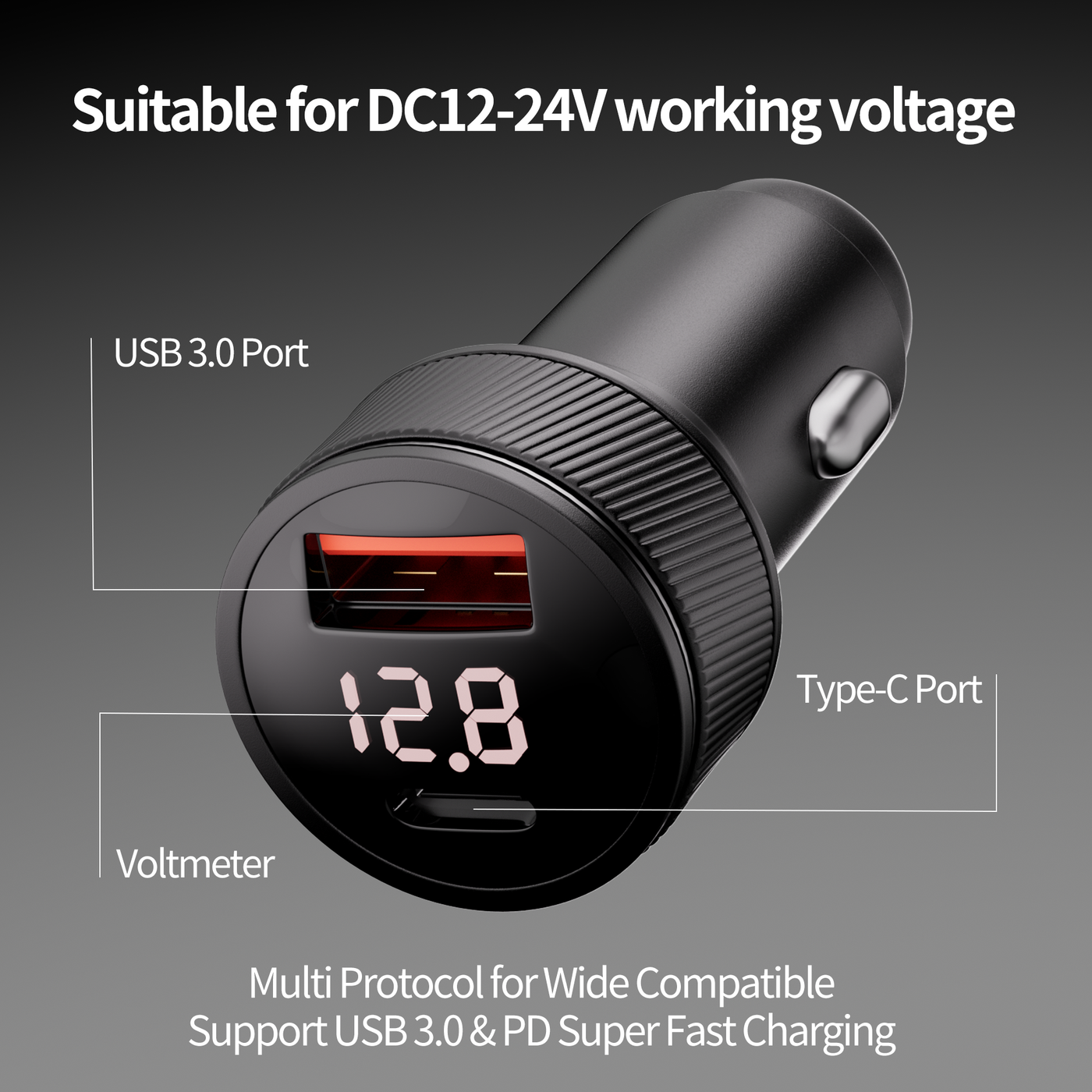 Starlink Mini Dual USB Car Charger with DC Cable & Voltmeter - 9.84FT/3M