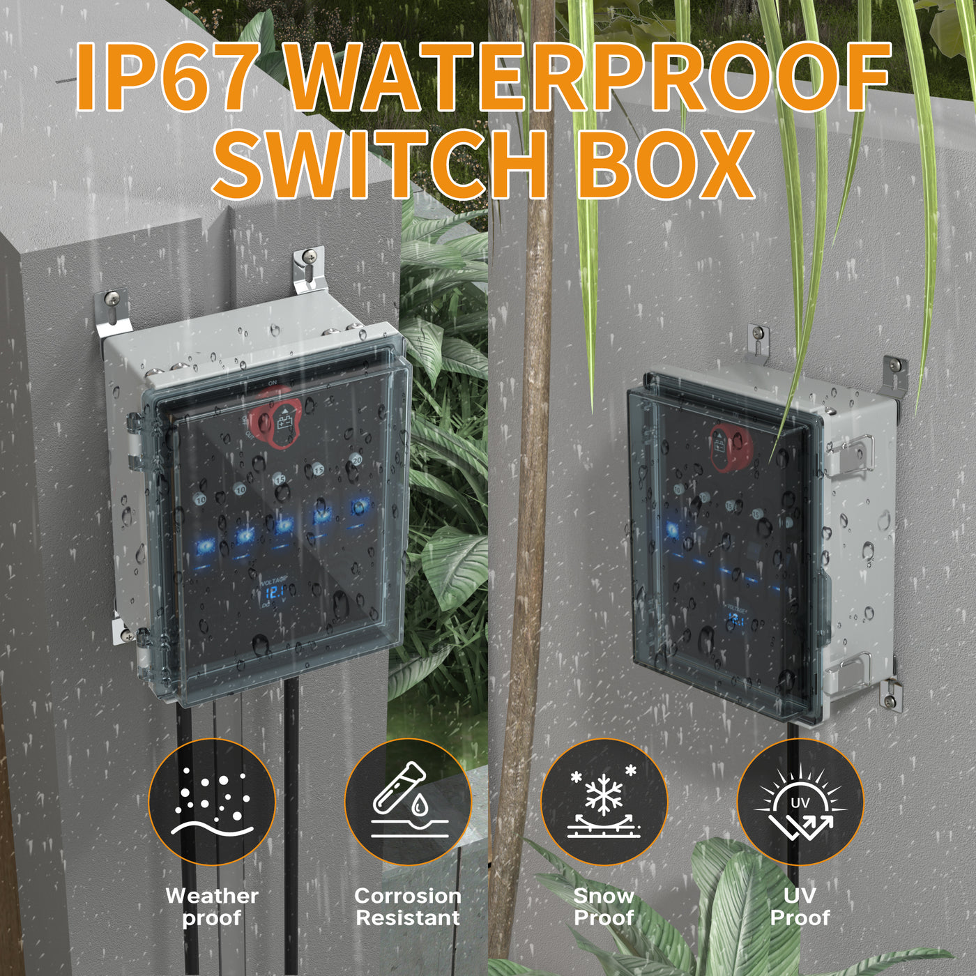 12V Waterproof Battery Power Control Hub Box with Rocker Switch Panel