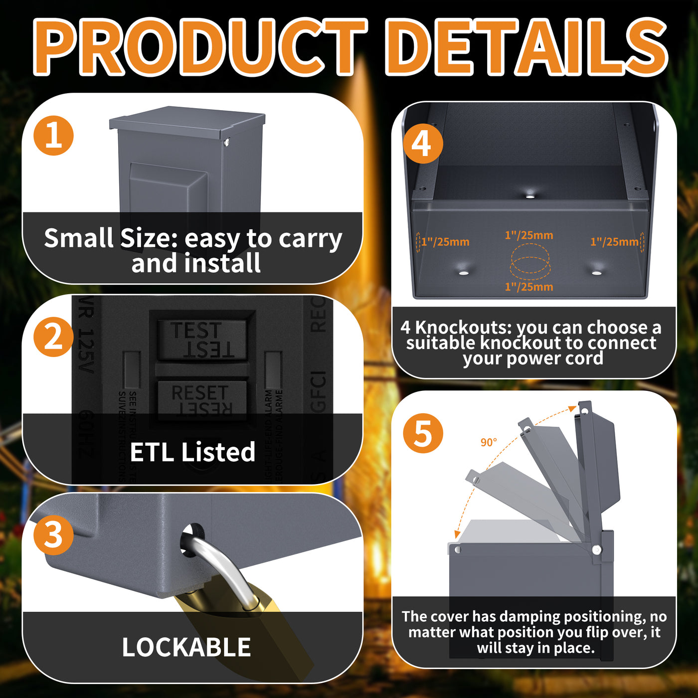 Backyard Outdoor Electrical Outlet with Dual 20 AMP WRTR GFCI Receptacles ETL Listed