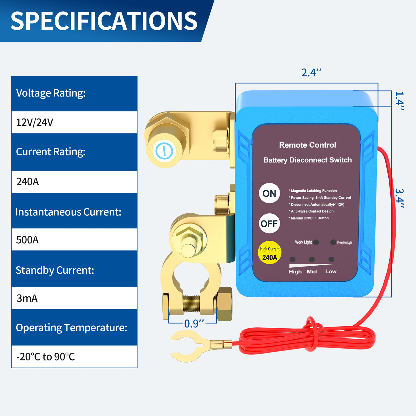 RL-240A-RCM2 Remote Control Battery Disconnect Switch Specifications