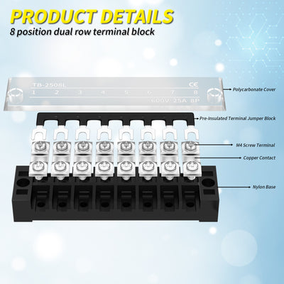 TB-2508 Dual Row 8 Posistion Terminal Strip Details