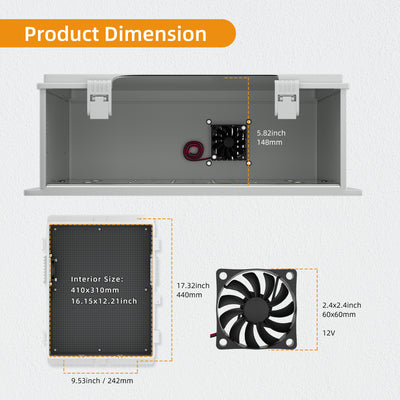 Outdoor Waterproof Vented NEMA Electrical Box with Cooling Fan - 18.1"x12.6"x6.4"