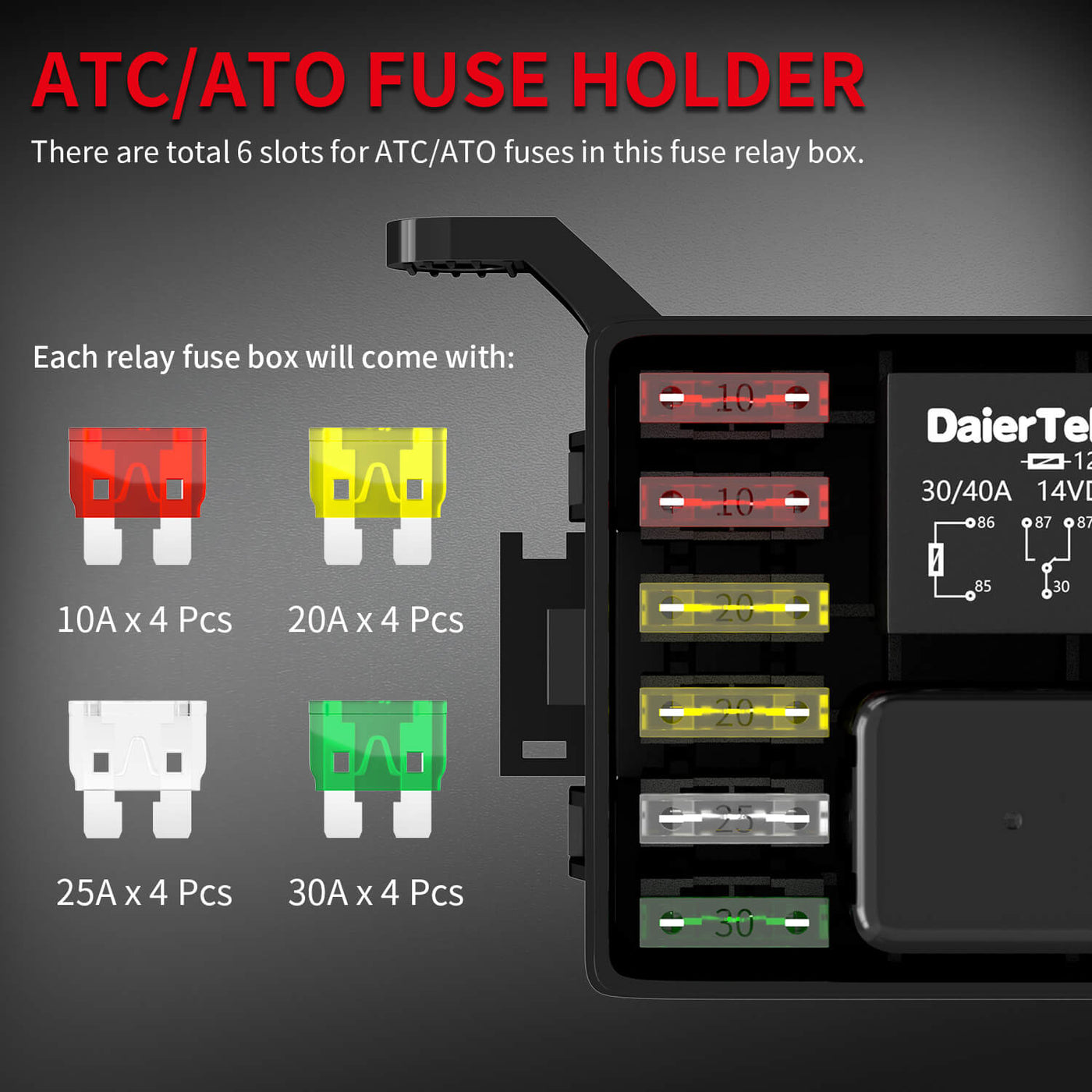 Car 12-Slot ATC/ATO Fuse and Relay Box with Metallic Pins – DAIER